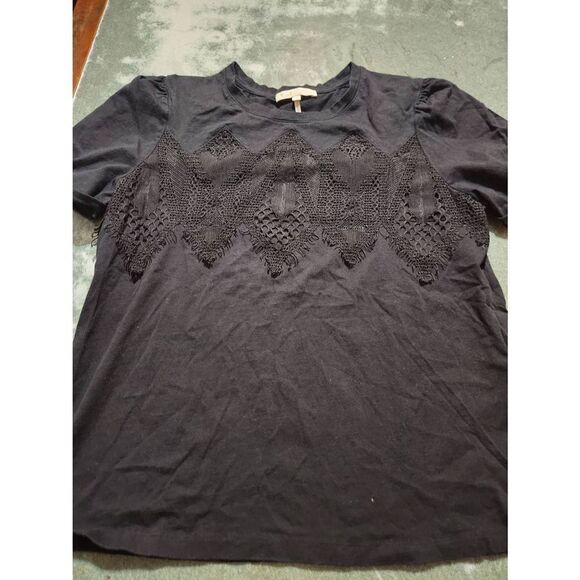 Maje black lace insert tshirt sz 1 (Small) - Picture 1 of 4